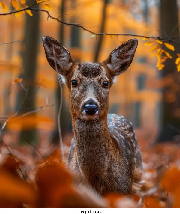 A deer standing amidst the autumnal forest