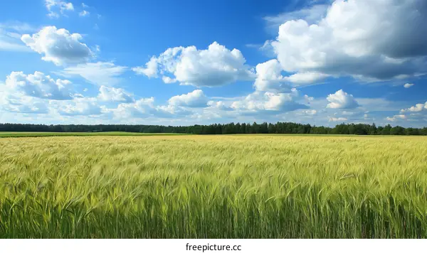 Vast Wheat Field Under a Cloudy Sky