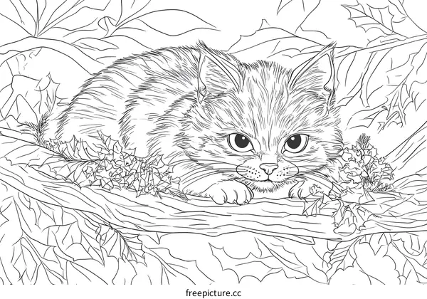 Cute Kitten Coloring Page Illustration