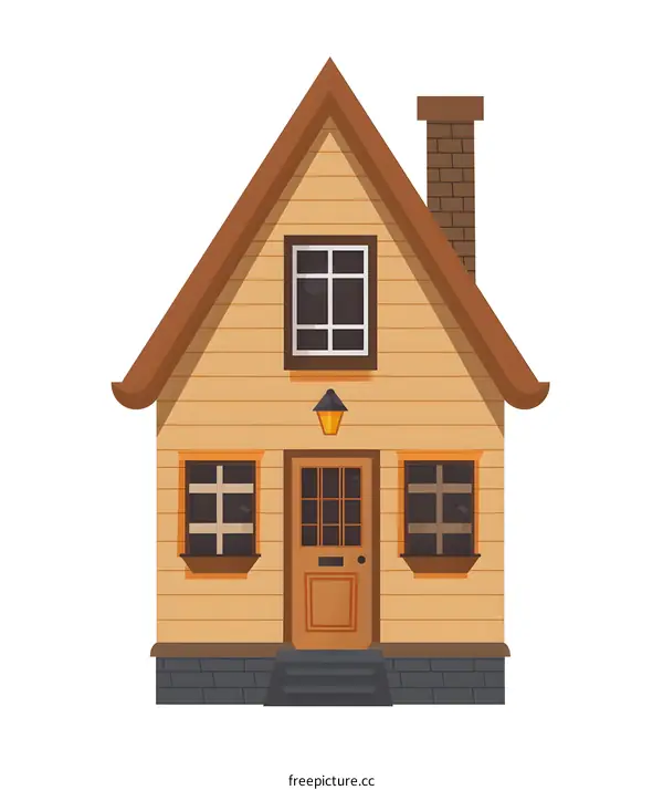 Small Brown Wooden House with Windows and Door