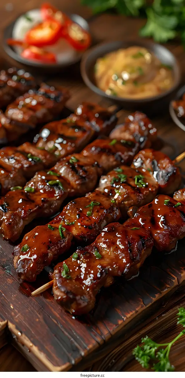 Grilled Pork Skewers with Glaze and Sauce