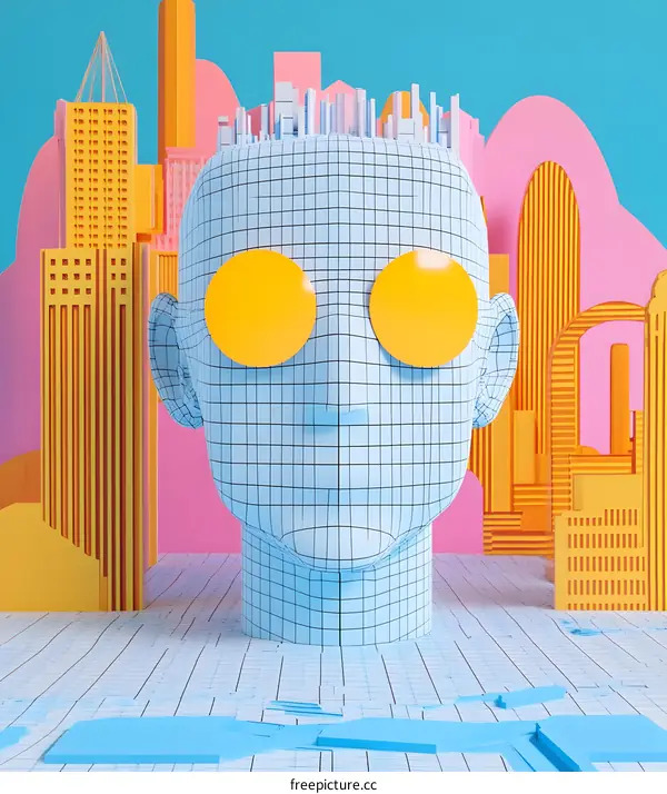 Abstract 3D Illustration of a Head with Cityscape Background