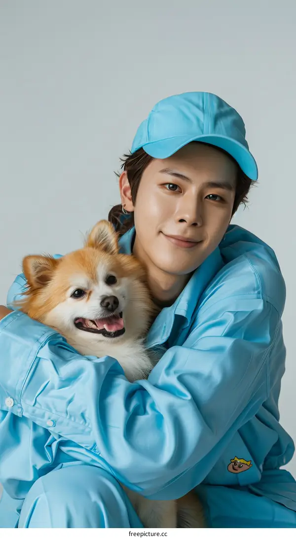 South Korean actor Cha Eun-Woo with a dog