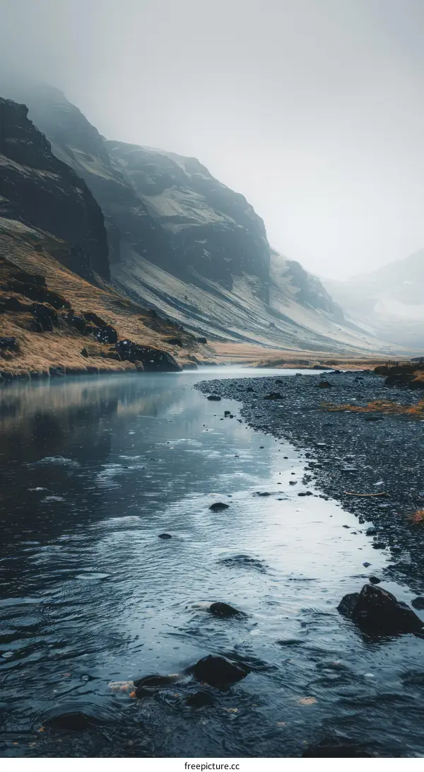 A river flowing through a valley in Iceland