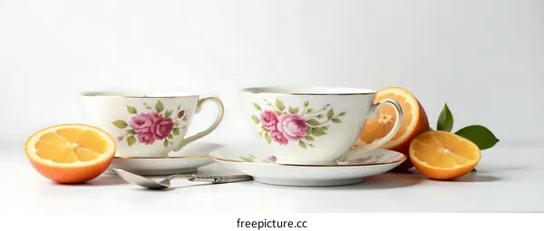 Floral Teacups with Sliced Oranges