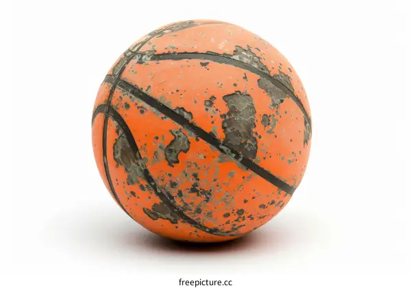 Old basketball isolated on white background