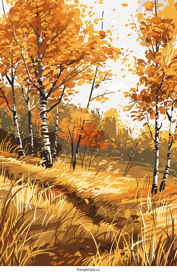 Autumn Forest Landscape With Golden Trees