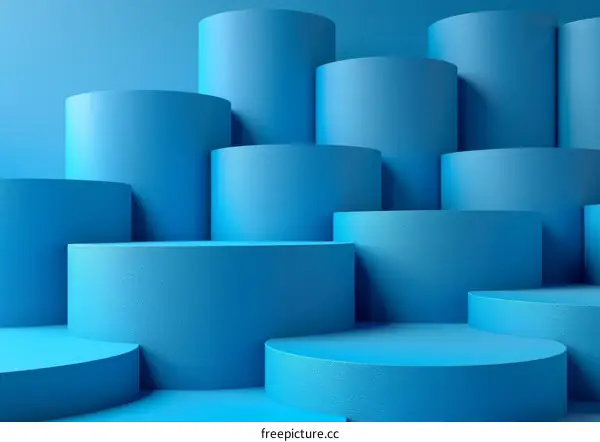 Blue podiums of various heights on a blue backdrop. 3D render