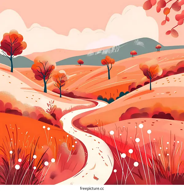 Autumn Landscape with Winding Road