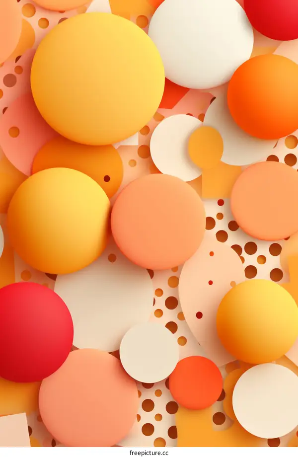 3D rendering of colorful balls of different sizes with polka dots and shadows