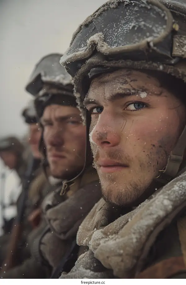 Portrait of a soldier in the snow