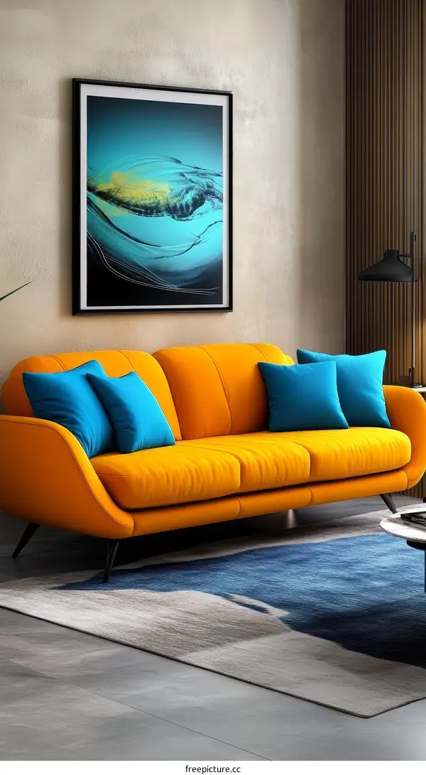 Modern Living Room with Vibrant Colors and Abstract Art