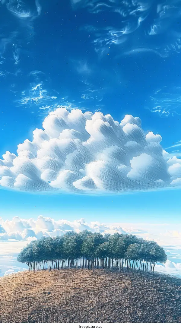 White Cloud with Lush Green Trees Below