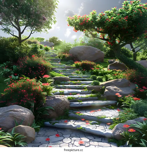 Stone path in a magical forest