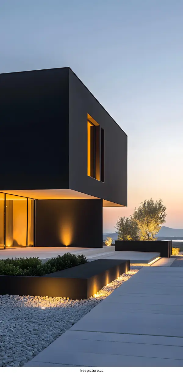 Modern Black House With Evening Sky