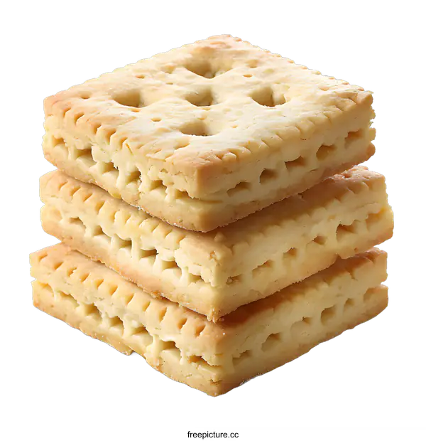 [Transparent Background PNG]Three square crackers stacked on a white background