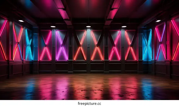 Empty Room with Colorful Neon Wall Lights