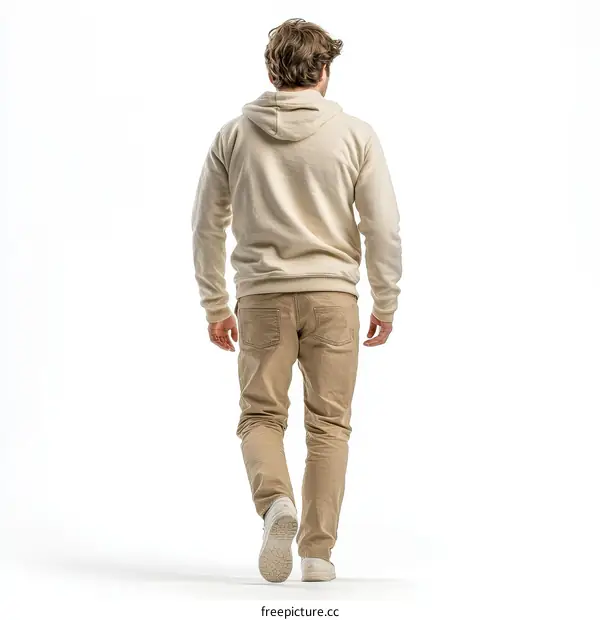 Casual Man Wearing Beige Hoodie and Beige Pants