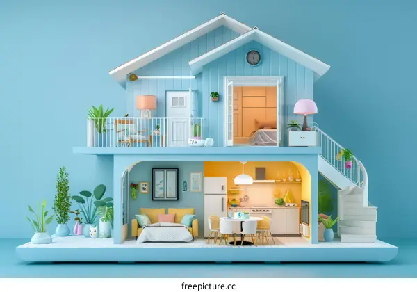 A Cutaway Illustration of a Two-Story House