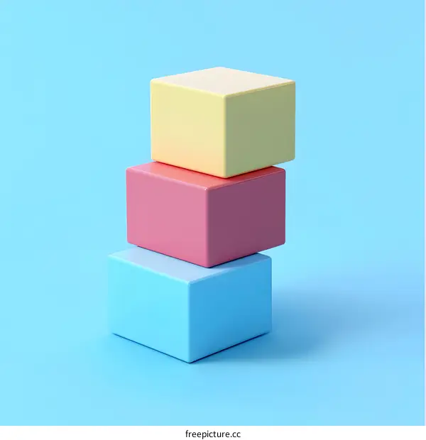 Three Colorful Cubes Stacked on a Blue Background