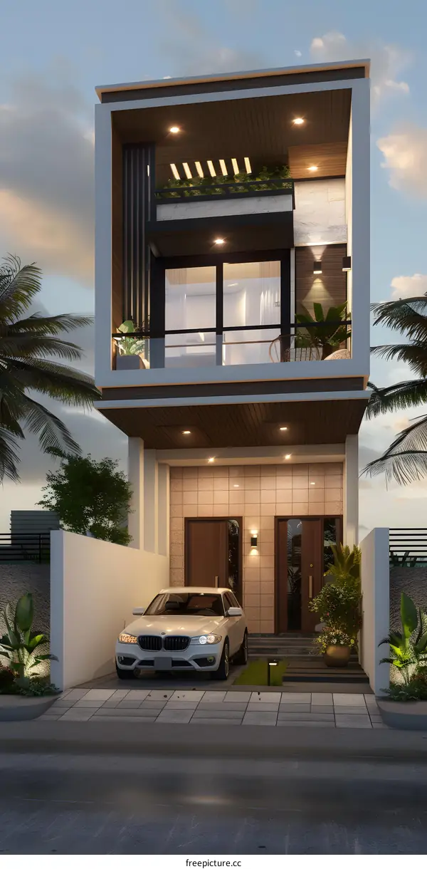 Modern Minimalist House Design With Car in Front