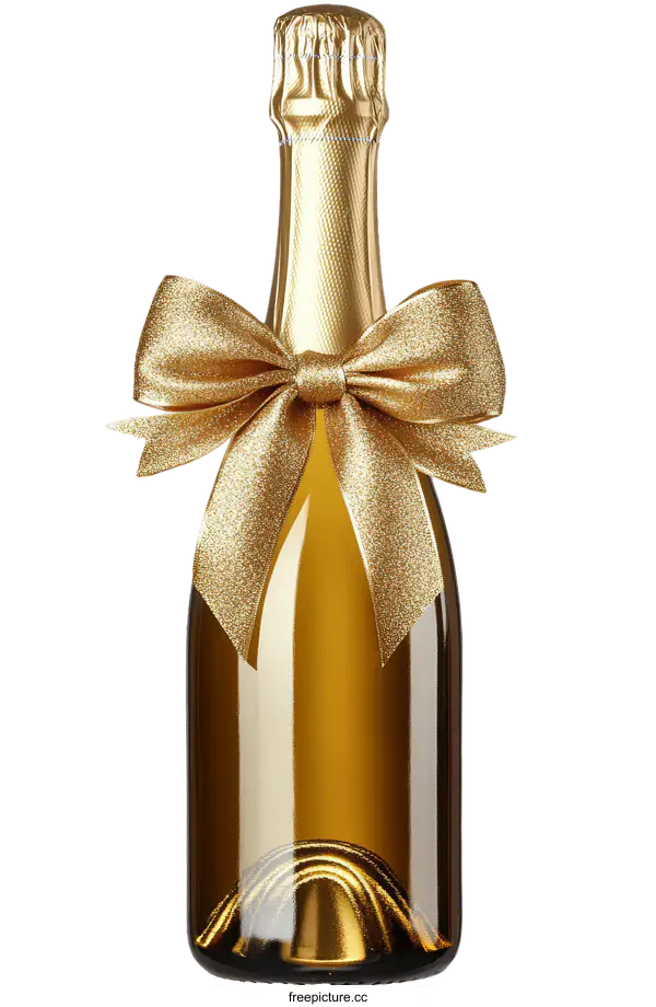 [Transparent Background PNG]Golden Champagne Bottle with Ribbon