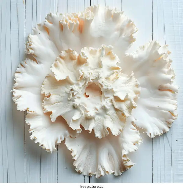 A white staghorn coral on a whitewashed wooden background