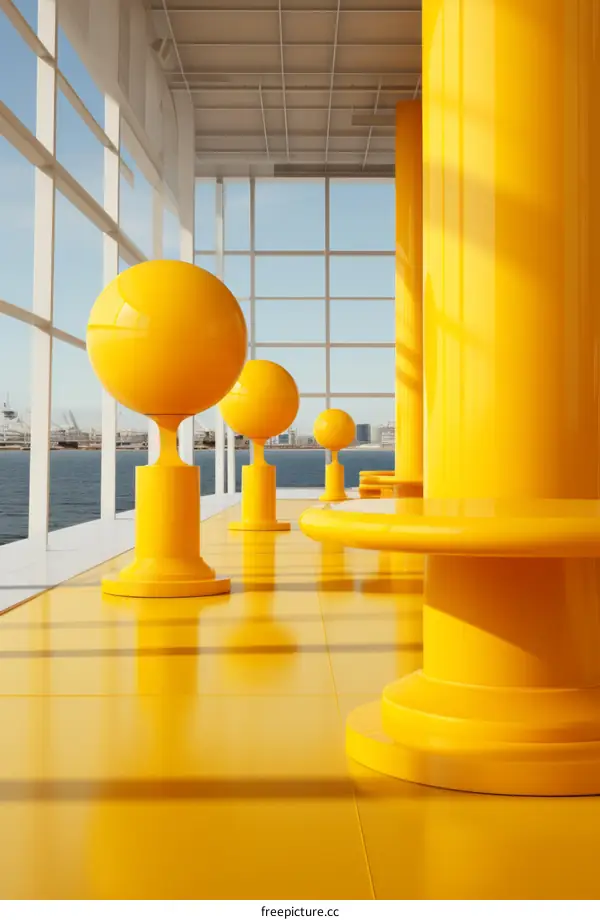 Yellow minimalist space with large yellow orbs