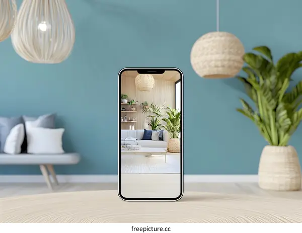 Modern Living Room Interior Design Mockup On Smartphone Screen