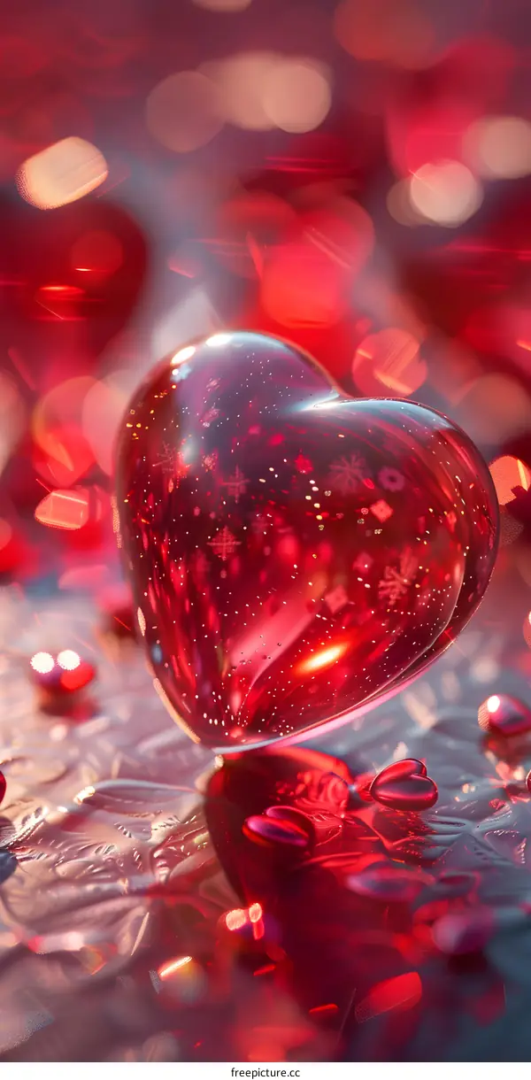 A red glass heart-shaped ornament