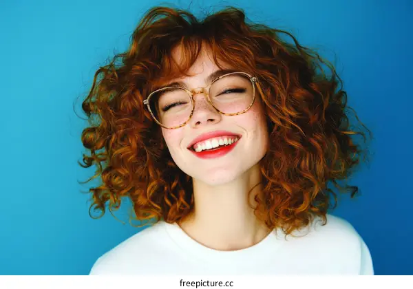 Close up portrait of a joyful redhead woman