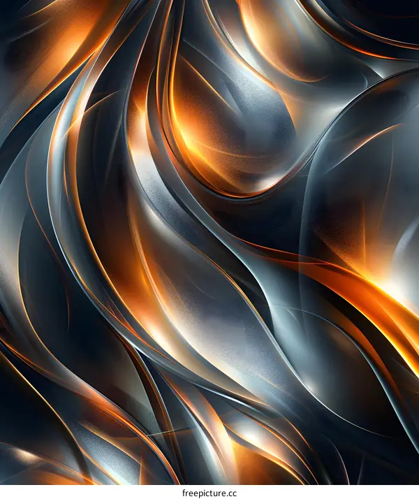 Abstract 3D rendering of a metallic surface with glowing orange and yellow light