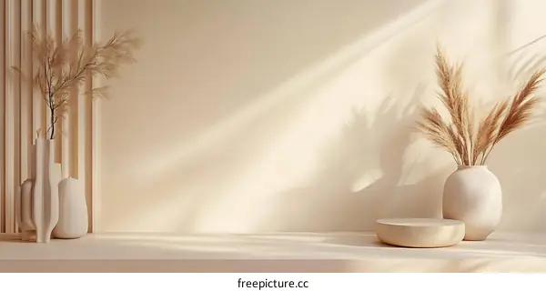 Minimalist Home Decor with Pampas Grass and White Vases