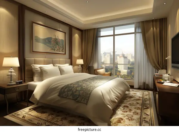 Luxury Hotel Room with City View Illustration