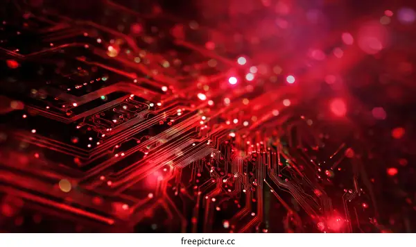 Red Circuit Board Technology Abstract Background
