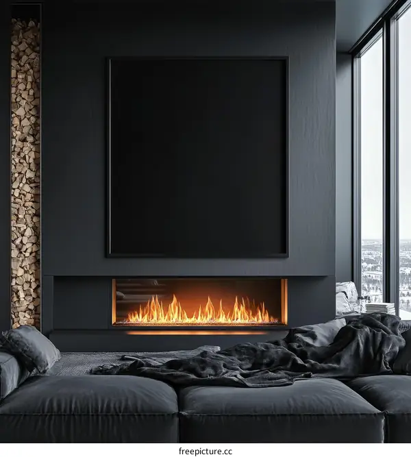 Modern Interior Design with Fireplace and Blank Canvas