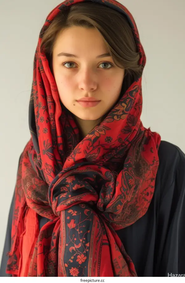 Portrait of a young woman in a red headscarf