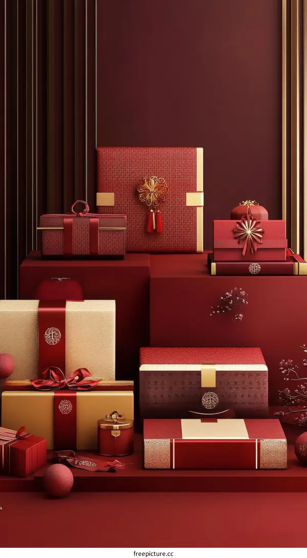 Elegant Gift Boxes in Red and Gold Tones