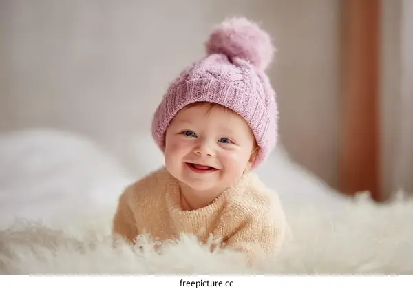 Adorable Baby Girl in a Knitted Hat
