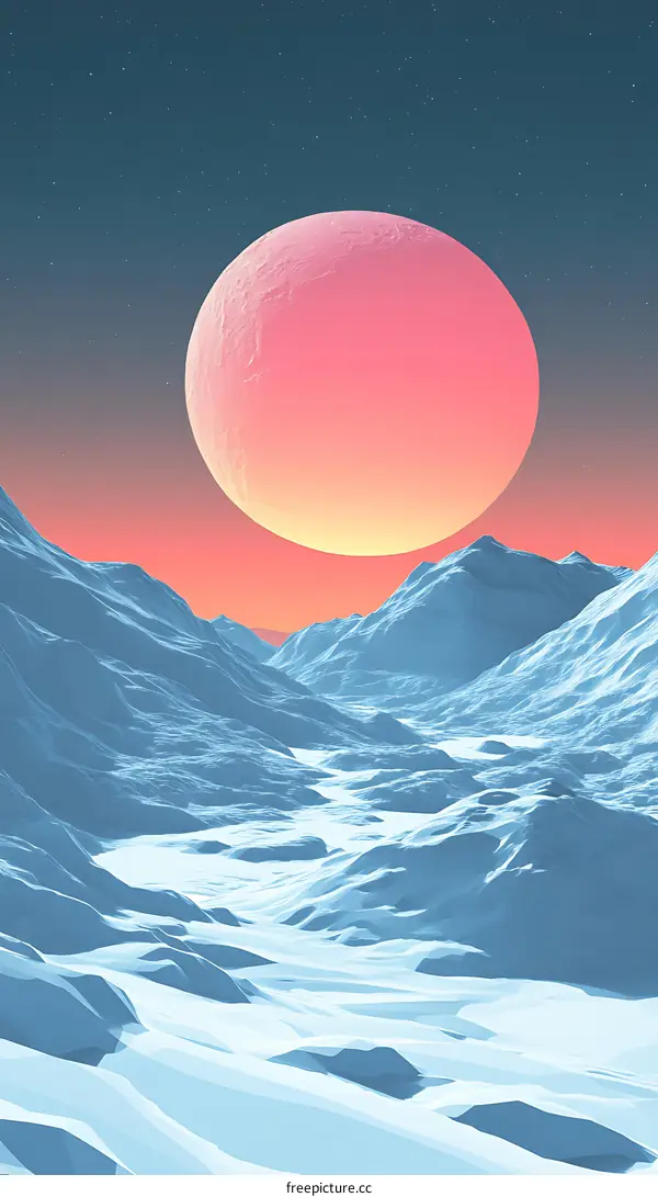 Pink Moon Over Snowy Mountain Range
