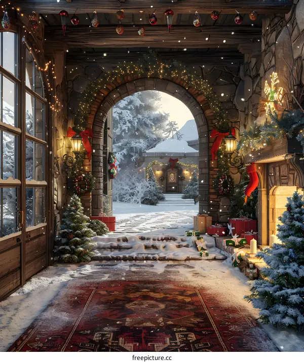 Christmas tree by the fireplace