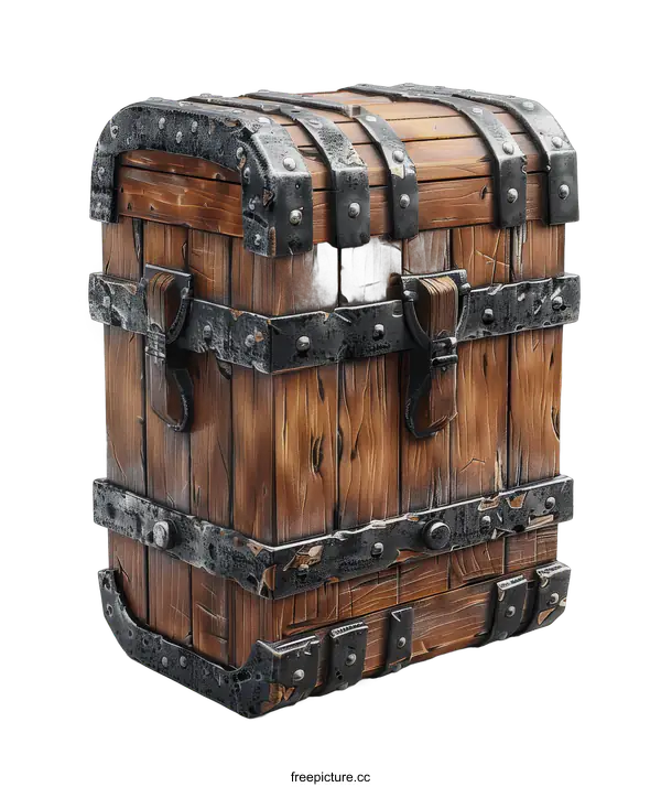 [Transparent Background PNG]An illustration of a wooden treasure chest with metal.