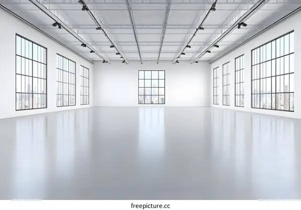 Modern Empty Room with Large Windows and City View