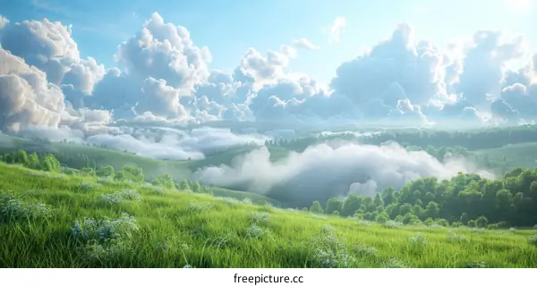 A Beautiful Landscape of Rolling Hills Covered in Clouds
