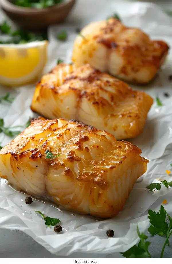 Delicious pan fried cod fish fillets