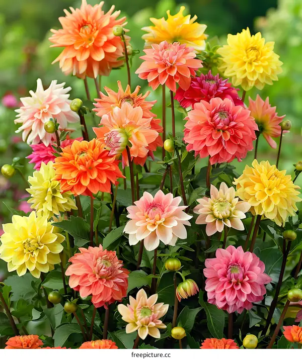 Blooming Dahlia Flowers in Garden
