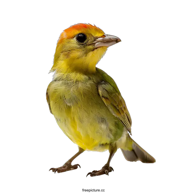 [Transparent Background PNG]Yellow Green Bird with Red Head Isolated on White Background