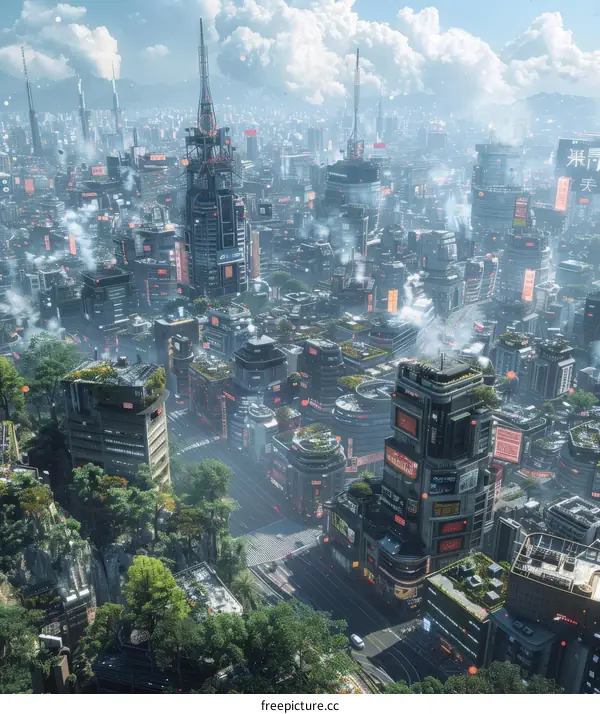 Futuristic Cityscape Aerial View Illustration