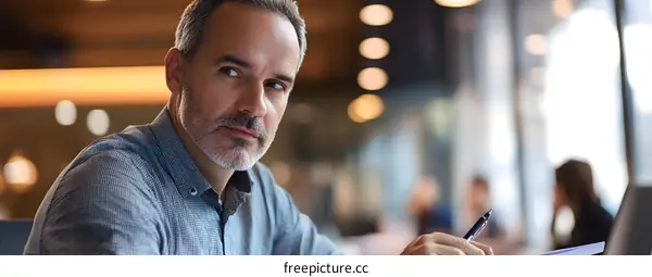 Businessman Thinking and Writing Notes in a Meeting