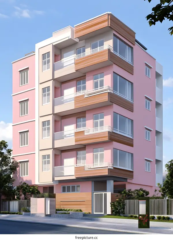 Pink Modern Apartment Building Exterior Design